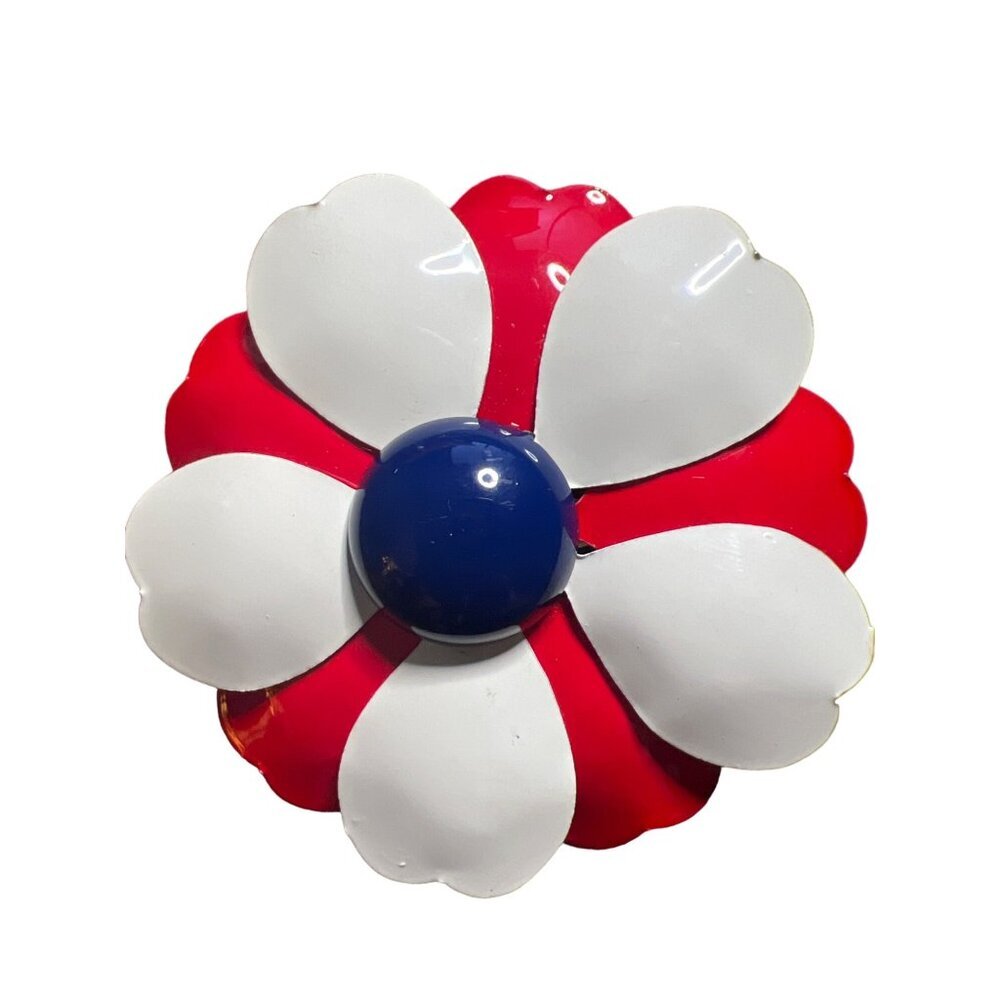 Vintage Flower Pin Red White Blue Flower Power Brooch 70s Style Graphic